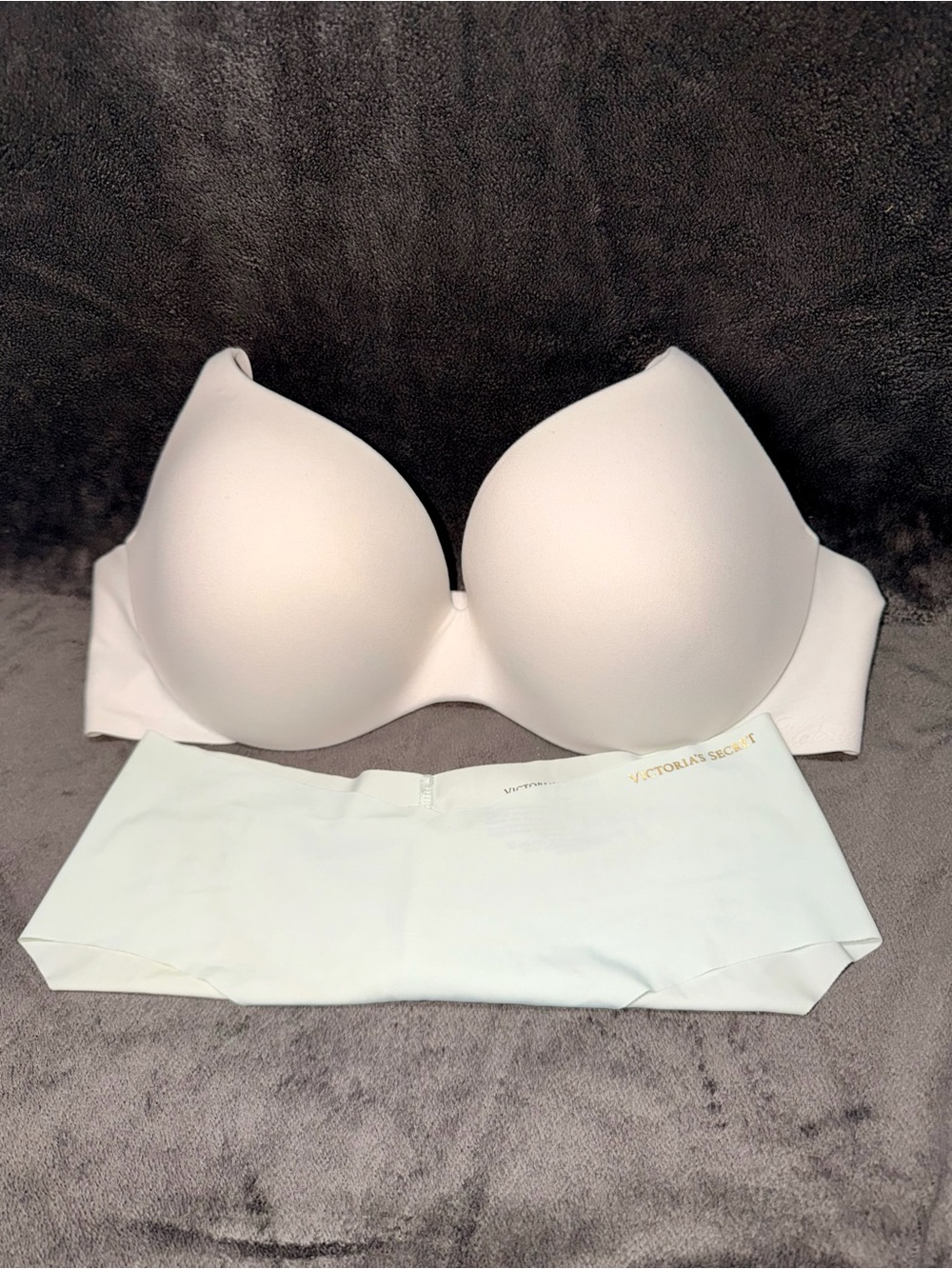 Victoria's Secret White full coverage bra with pastel green panty